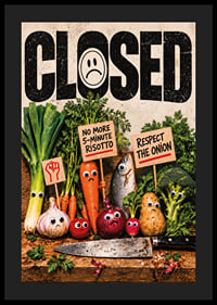 Humorous food protest where vegetables demonstrate against the kitchen knife.-4