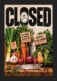Humorous food protest where vegetables demonstrate against the kitchen knife.-5