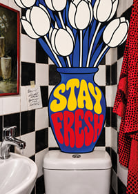 Graphic white tulips and playful typography in bright, energetic colors.-7