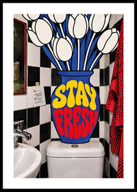 Graphic white tulips and playful typography in bright, energetic colors.-0