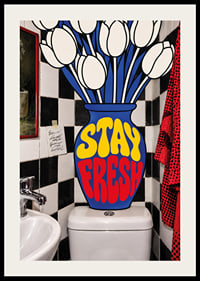 Graphic white tulips and playful typography in bright, energetic colors.-2
