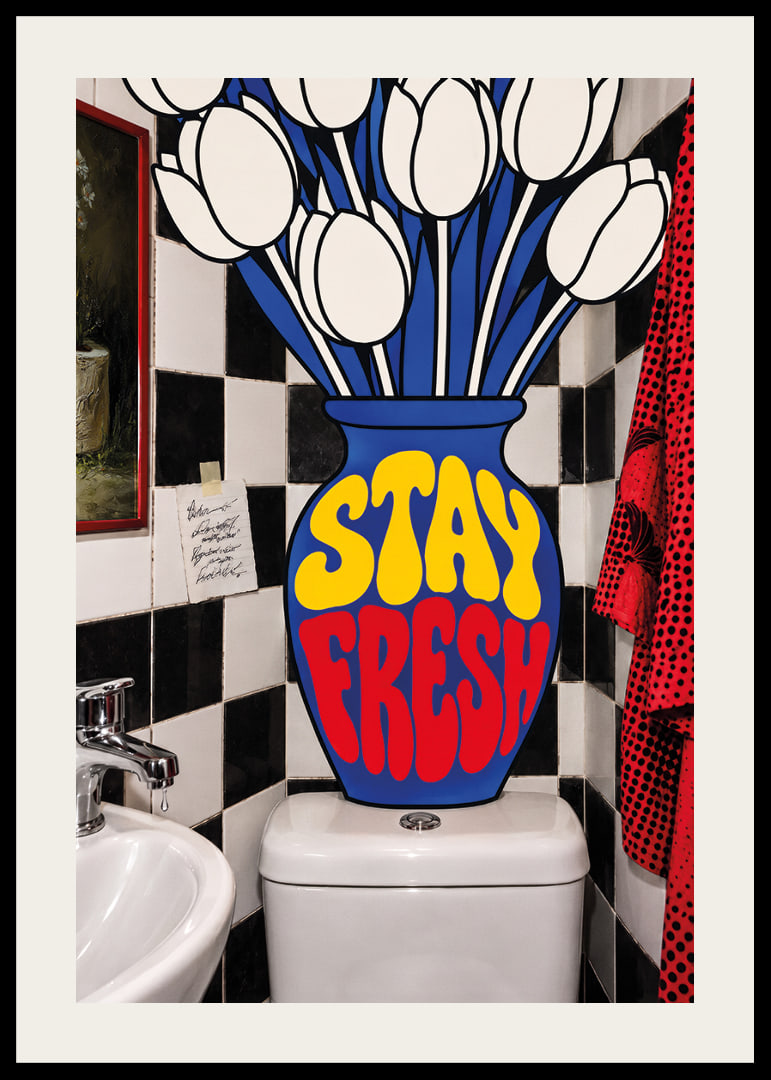Graphic white tulips and playful typography in bright, energetic colors.-12