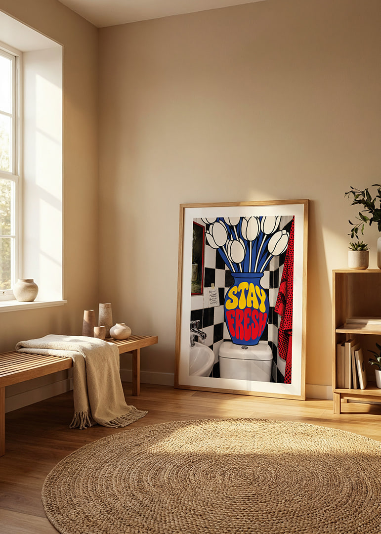 Graphic white tulips and playful typography in bright, energetic colors.-12