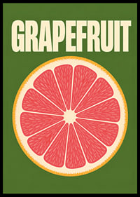 Grafische Darstellung einer Grapefruitscheibe in Rosa und Orange vor dunkelgrünem Hintergrund.-6