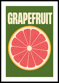 Grafische Darstellung einer Grapefruitscheibe in Rosa und Orange vor dunkelgrünem Hintergrund.-0