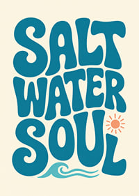 Retro-inspirierte Typografie mit Meereswellen und Sonne in ruhigen Küstentönen.-7