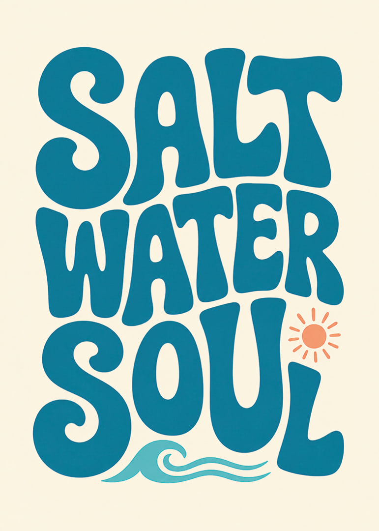 Retro-inspirierte Typografie mit Meereswellen und Sonne in ruhigen Küstentönen.-12