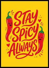 Verspieltes typografisches Poster mit fröhlichen roten Chilischoten auf warmem Gelb.-6