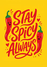 Verspieltes typografisches Poster mit fröhlichen roten Chilischoten auf warmem Gelb.-7