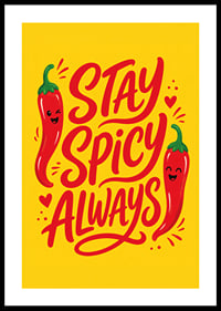 Verspieltes typografisches Poster mit fröhlichen roten Chilischoten auf warmem Gelb.-0