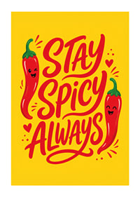 Verspieltes typografisches Poster mit fröhlichen roten Chilischoten auf warmem Gelb.-1