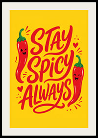 Verspieltes typografisches Poster mit fröhlichen roten Chilischoten auf warmem Gelb.-2