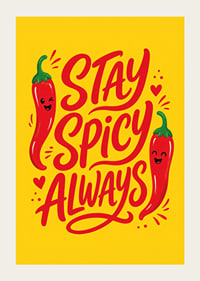 Verspieltes typografisches Poster mit fröhlichen roten Chilischoten auf warmem Gelb.-3
