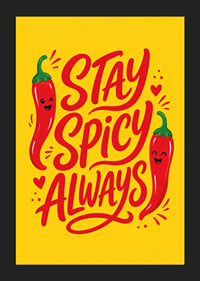 Verspieltes typografisches Poster mit fröhlichen roten Chilischoten auf warmem Gelb.-5