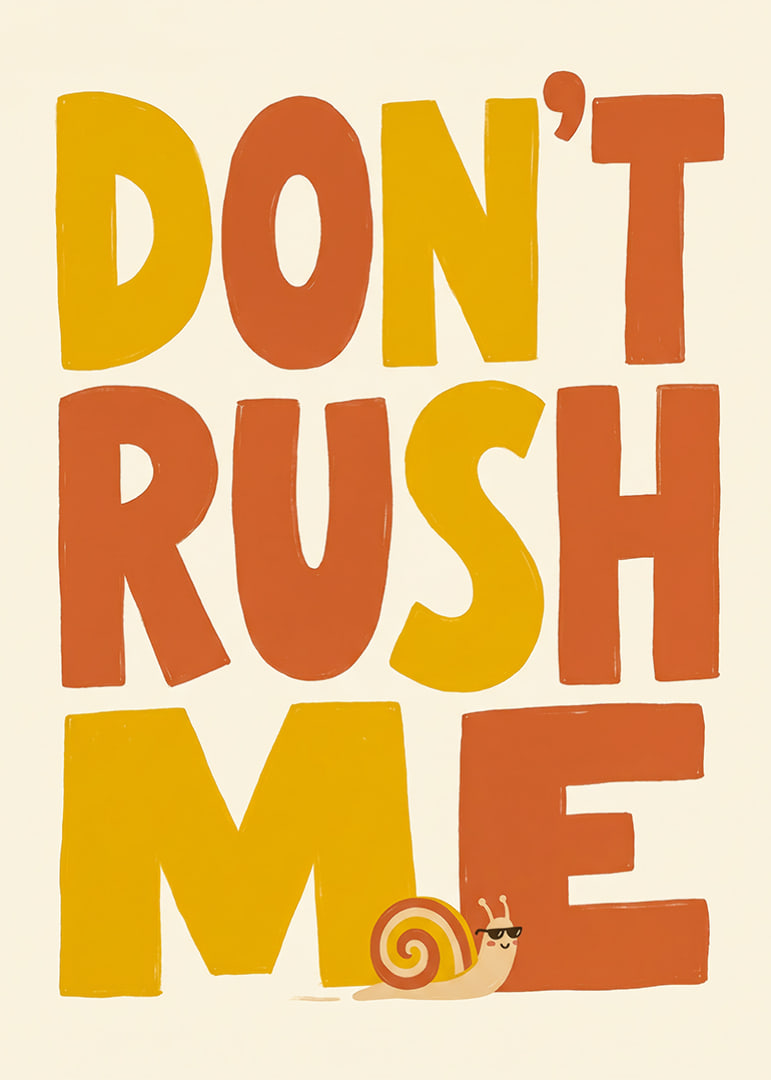 Speelse typografische poster met een slak en de boodschap om het rustig aan te doen.-12