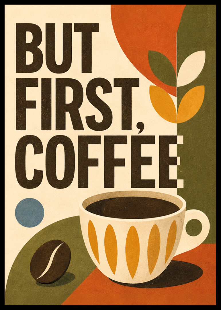 Kaffeeposter im Retro-Stil mit Typografie, Tasse und warmen Erdtönen.-12