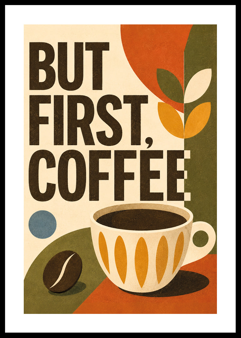 Kaffeeposter im Retro-Stil mit Typografie, Tasse und warmen Erdtönen.-12