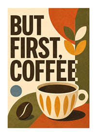 Kaffeeposter im Retro-Stil mit Typografie, Tasse und warmen Erdtönen.-1