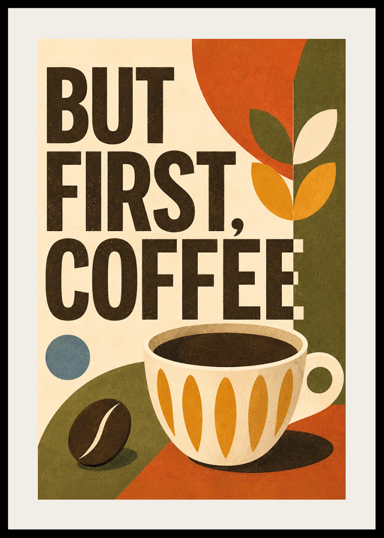 Kaffeeposter im Retro-Stil mit Typografie, Tasse und warmen Erdtönen.-12