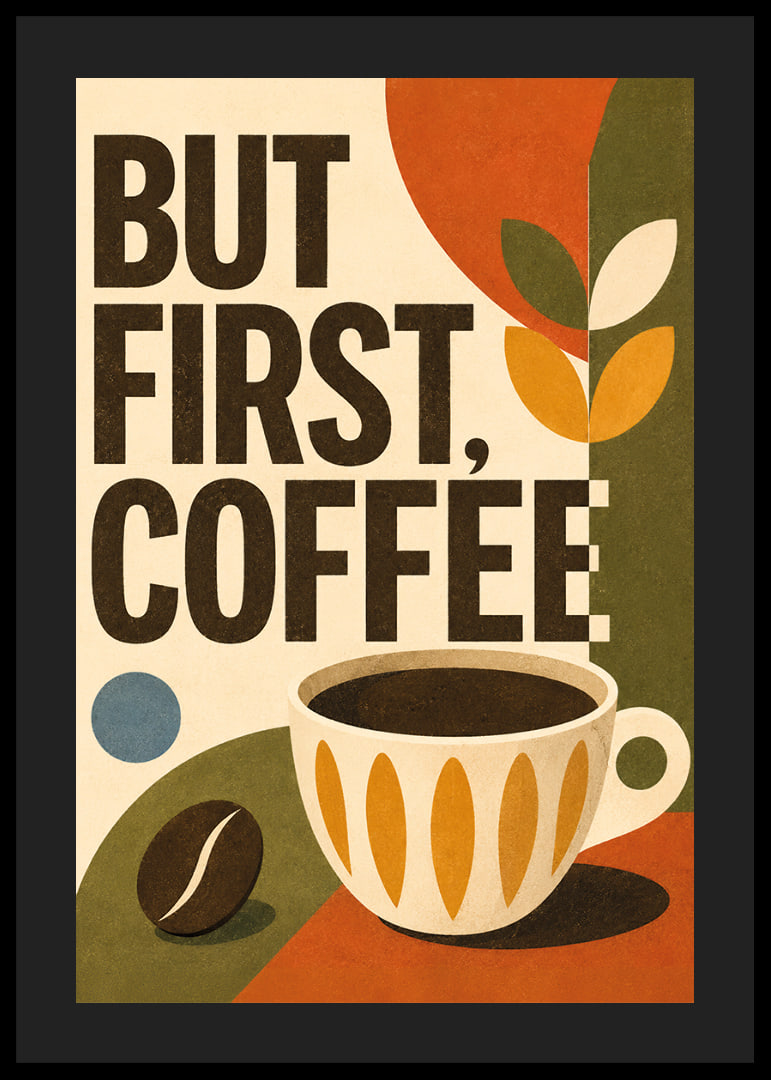 Kaffeeposter im Retro-Stil mit Typografie, Tasse und warmen Erdtönen.-12