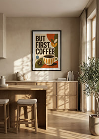 Kaffeeposter im Retro-Stil mit Typografie, Tasse und warmen Erdtönen.-8