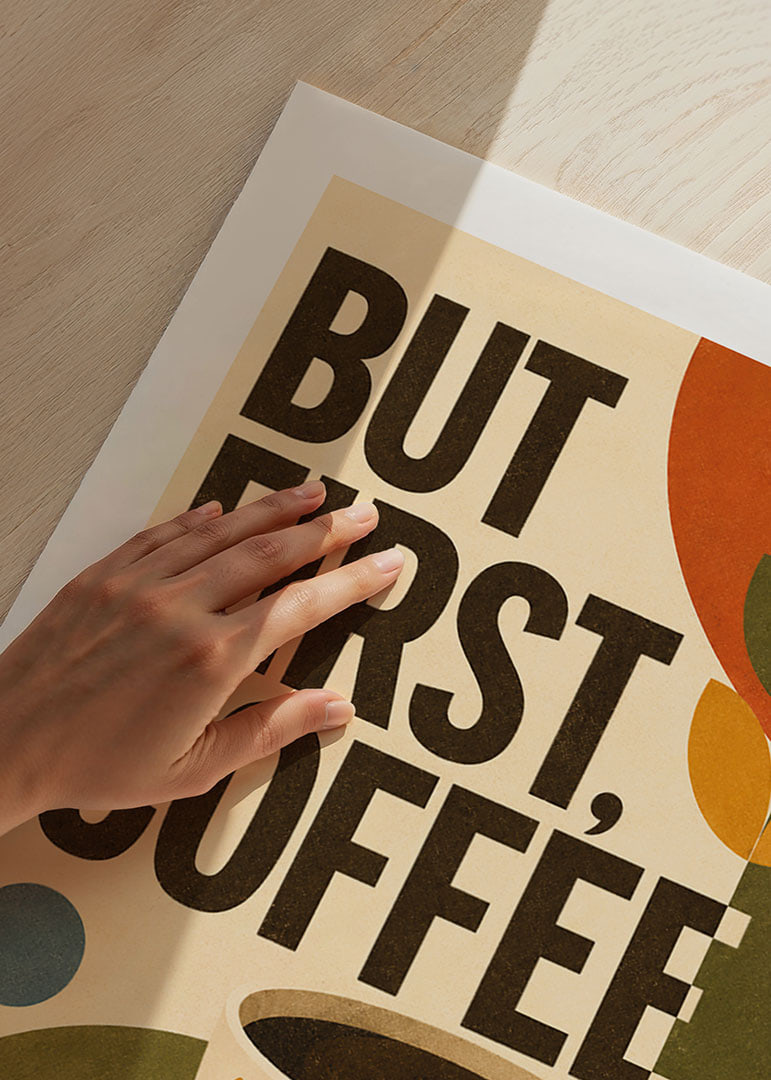 Kaffeeposter im Retro-Stil mit Typografie, Tasse und warmen Erdtönen.-12