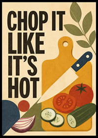Küchenposter im Retro-Stil mit Gemüse, Schneidebrett und verspielter Typografie.-6