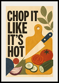 Küchenposter im Retro-Stil mit Gemüse, Schneidebrett und verspielter Typografie.-2