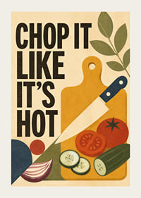 Küchenposter im Retro-Stil mit Gemüse, Schneidebrett und verspielter Typografie.-3