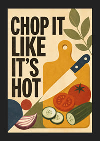 Küchenposter im Retro-Stil mit Gemüse, Schneidebrett und verspielter Typografie.-5