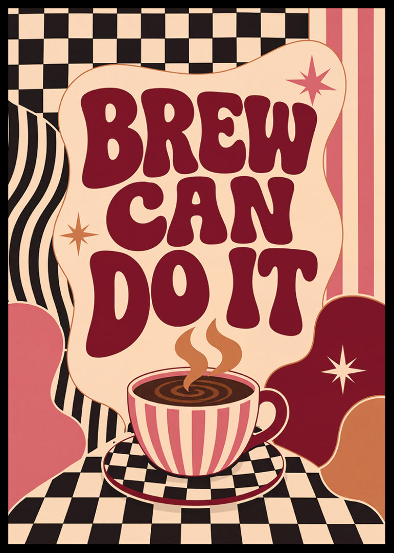 Kaffeeposter im Retro-Stil mit verspielter Typografie und warmen Farben.-12