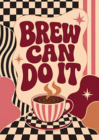Kaffeeposter im Retro-Stil mit verspielter Typografie und warmen Farben.-7