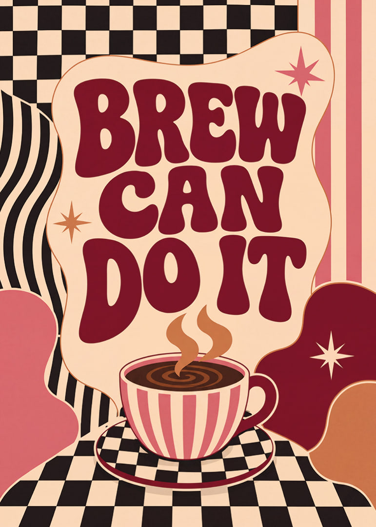 Kaffeeposter im Retro-Stil mit verspielter Typografie und warmen Farben.-12