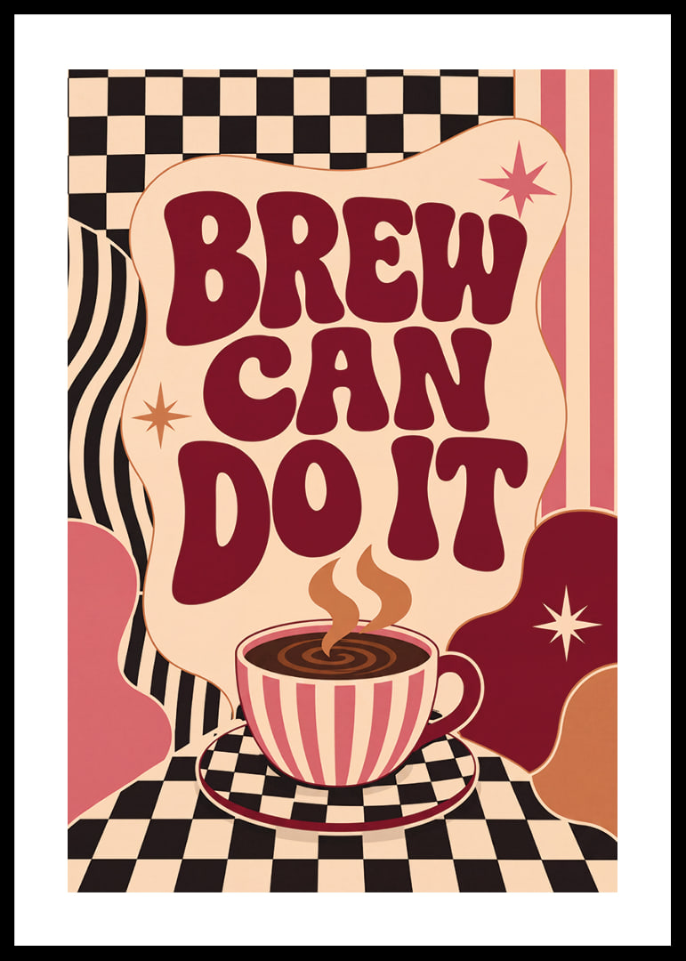Kaffeeposter im Retro-Stil mit verspielter Typografie und warmen Farben.-12