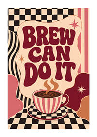 Kaffeeposter im Retro-Stil mit verspielter Typografie und warmen Farben.-1