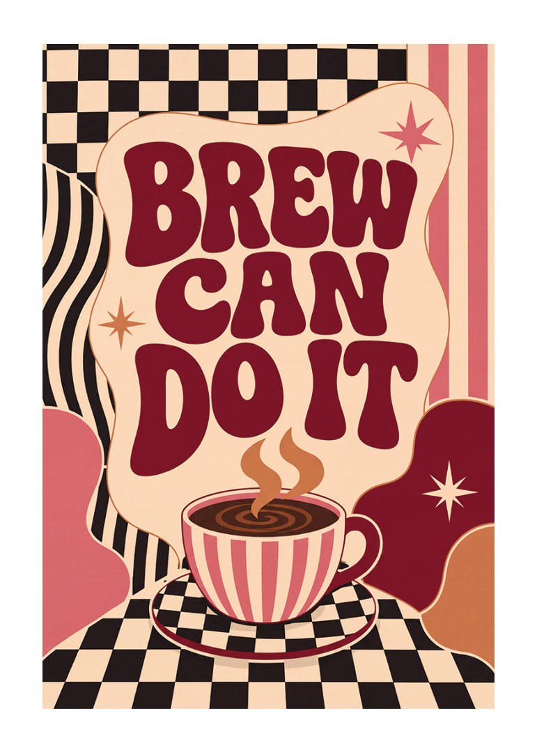 Kaffeeposter im Retro-Stil mit verspielter Typografie und warmen Farben.-12