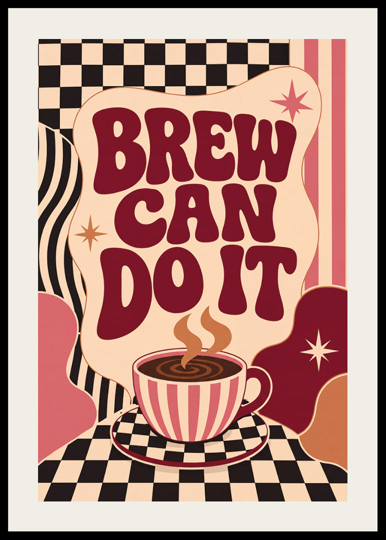 Kaffeeposter im Retro-Stil mit verspielter Typografie und warmen Farben.-12