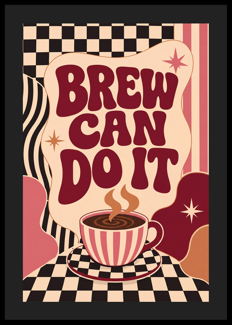 Kaffeeposter im Retro-Stil mit verspielter Typografie und warmen Farben.-12