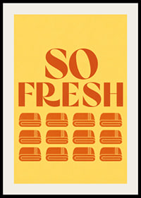Grafisch retro design met tekst en opgevouwen handdoeken in warme oranje en gele tinten.-2