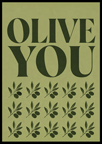 Grafisches Olivenposter mit liebevoller Typografie in sanften olivgrünen Tönen.-6