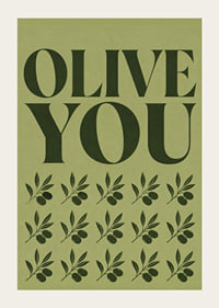 Grafisches Olivenposter mit liebevoller Typografie in sanften olivgrünen Tönen.-3