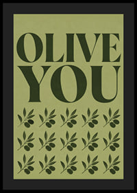 Grafisches Olivenposter mit liebevoller Typografie in sanften olivgrünen Tönen.-4