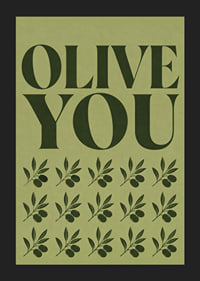 Grafisches Olivenposter mit liebevoller Typografie in sanften olivgrünen Tönen.-5