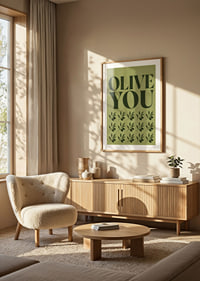 Grafisches Olivenposter mit liebevoller Typografie in sanften olivgrünen Tönen.-8