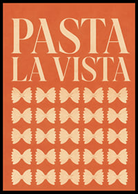 Typografisches Pasta-Poster in warmem Terrakotta mit verspielten Farfalle-Formen.-6