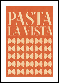 Typografisches Pasta-Poster in warmem Terrakotta mit verspielten Farfalle-Formen.-0