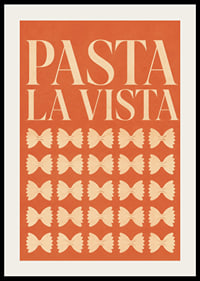 Typografisches Pasta-Poster in warmem Terrakotta mit verspielten Farfalle-Formen.-2