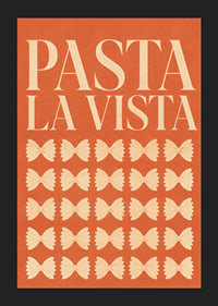 Typografisches Pasta-Poster in warmem Terrakotta mit verspielten Farfalle-Formen.-5