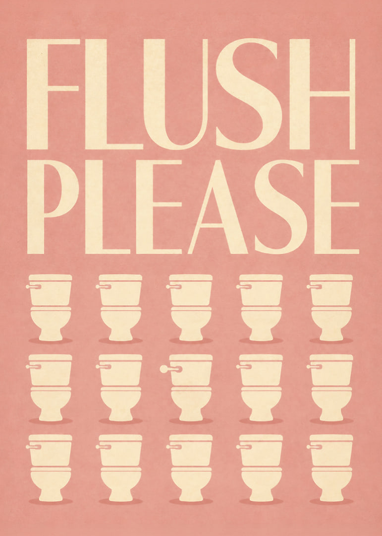 Poster met retro-typografie en een humoristische herinnering voor op het toilet.-12