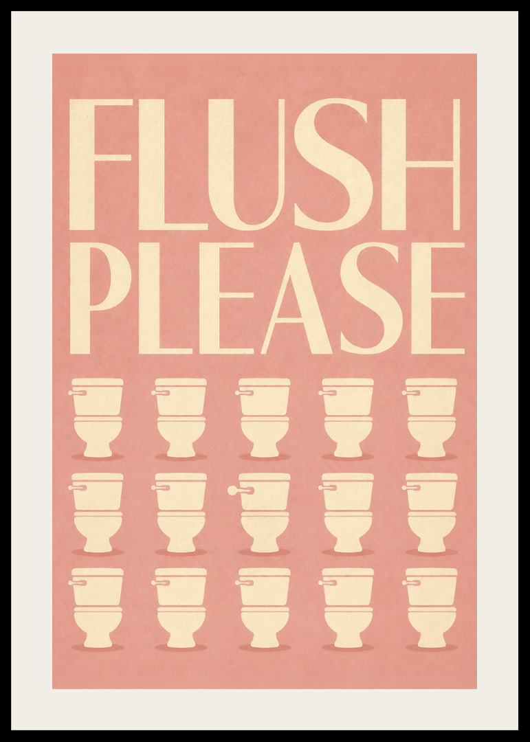 Poster met retro-typografie en een humoristische herinnering voor op het toilet.-12